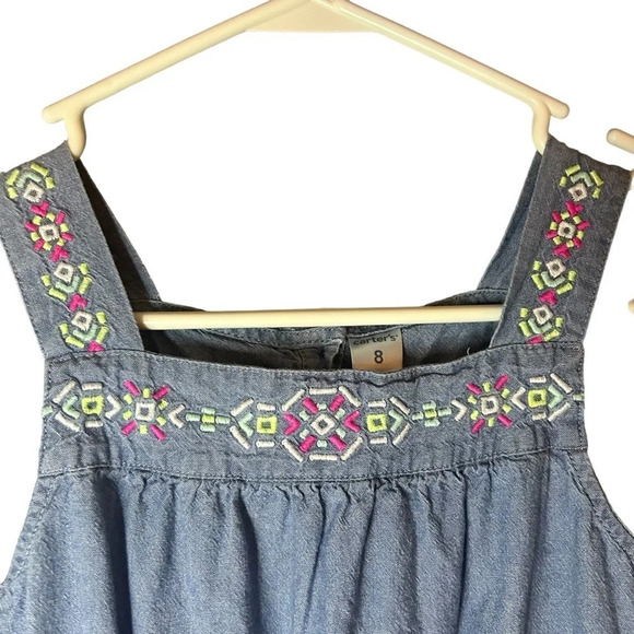 Carters chambray tunic tank top shirt embroidered back buttons cotton size 8 - Picture 3 of 8
